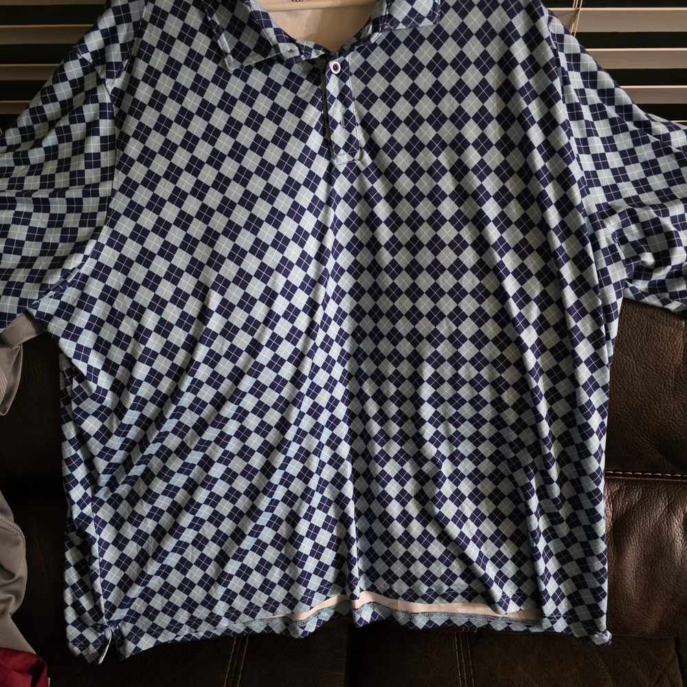 Johnston & Murphy Blue and White Patterned Polo